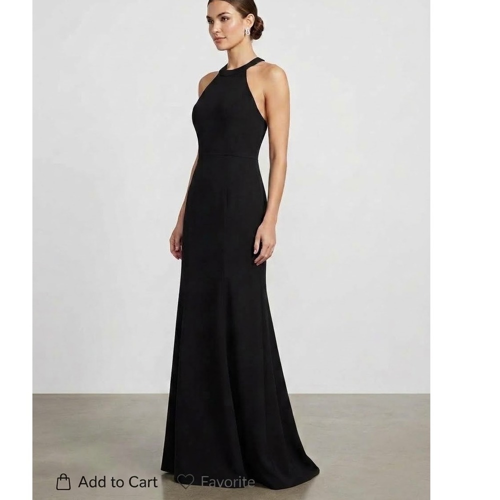 Betsey Johnson Black Halter Rhinestone Bow Back Maxi Gown HOCO FR01W92 Womens 8